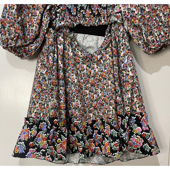 For Love & Lemons Hudson Mini Dress Black Floral Size Medium NWT Stretchy Back - Picture 13 of 15